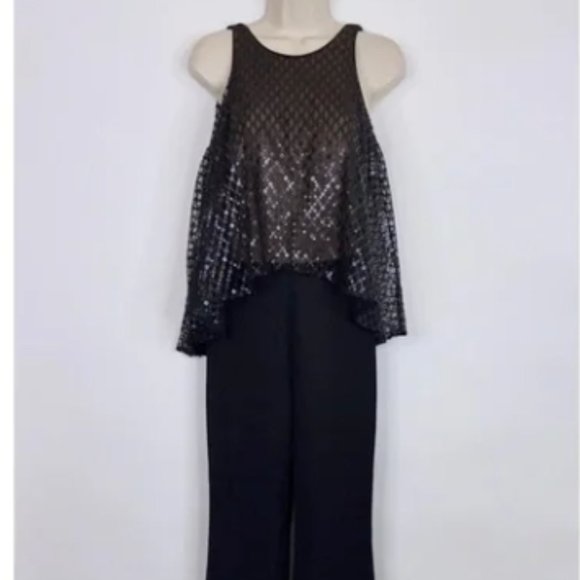 TADASHI SHOJI by SHO BLACK SEQUIN MESH OVERLaY JUMPSUIT sz 8 - Picture 4 of 6